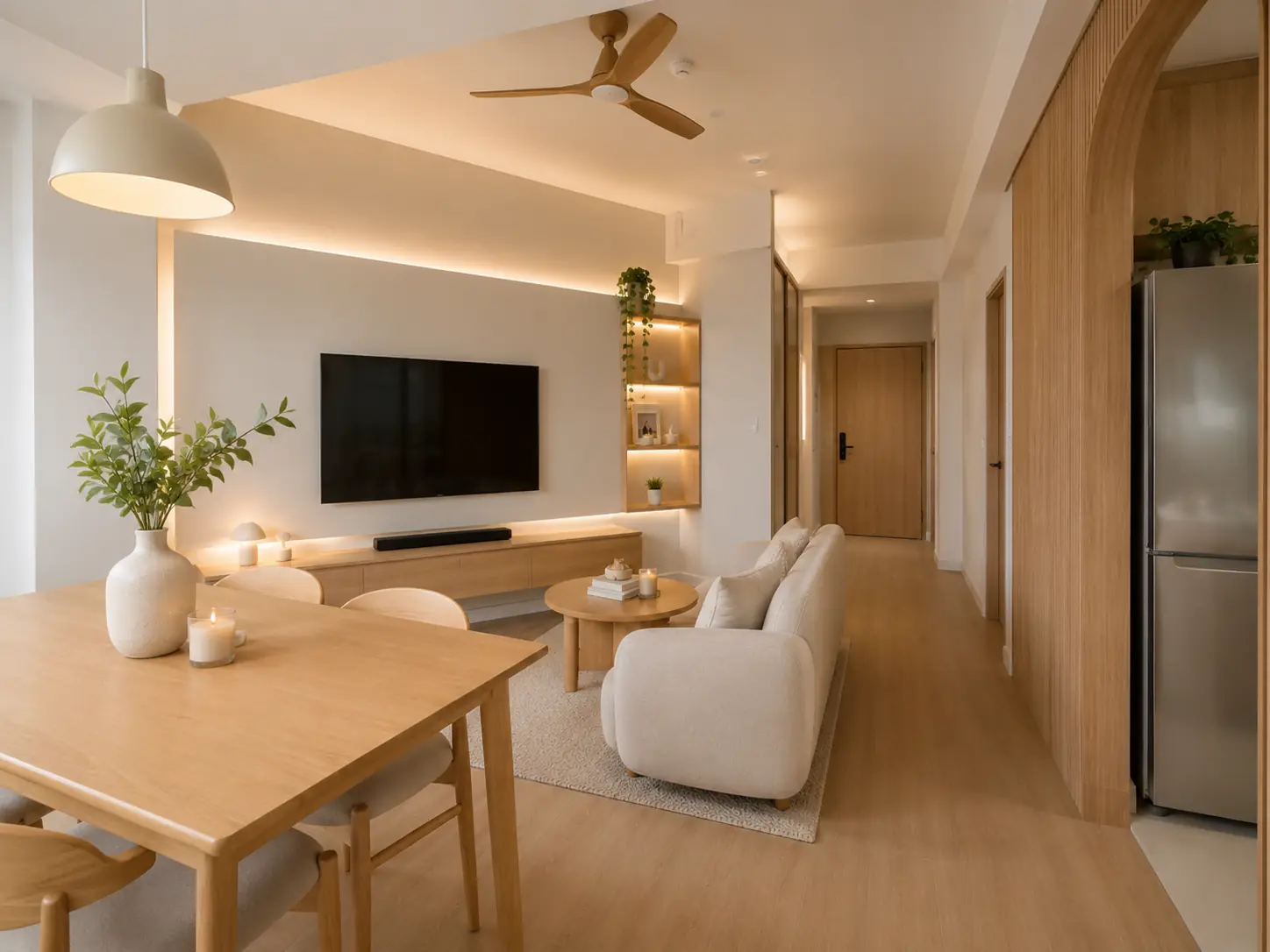 Warm timber joinery and lighting in a completed ANI Studio residence