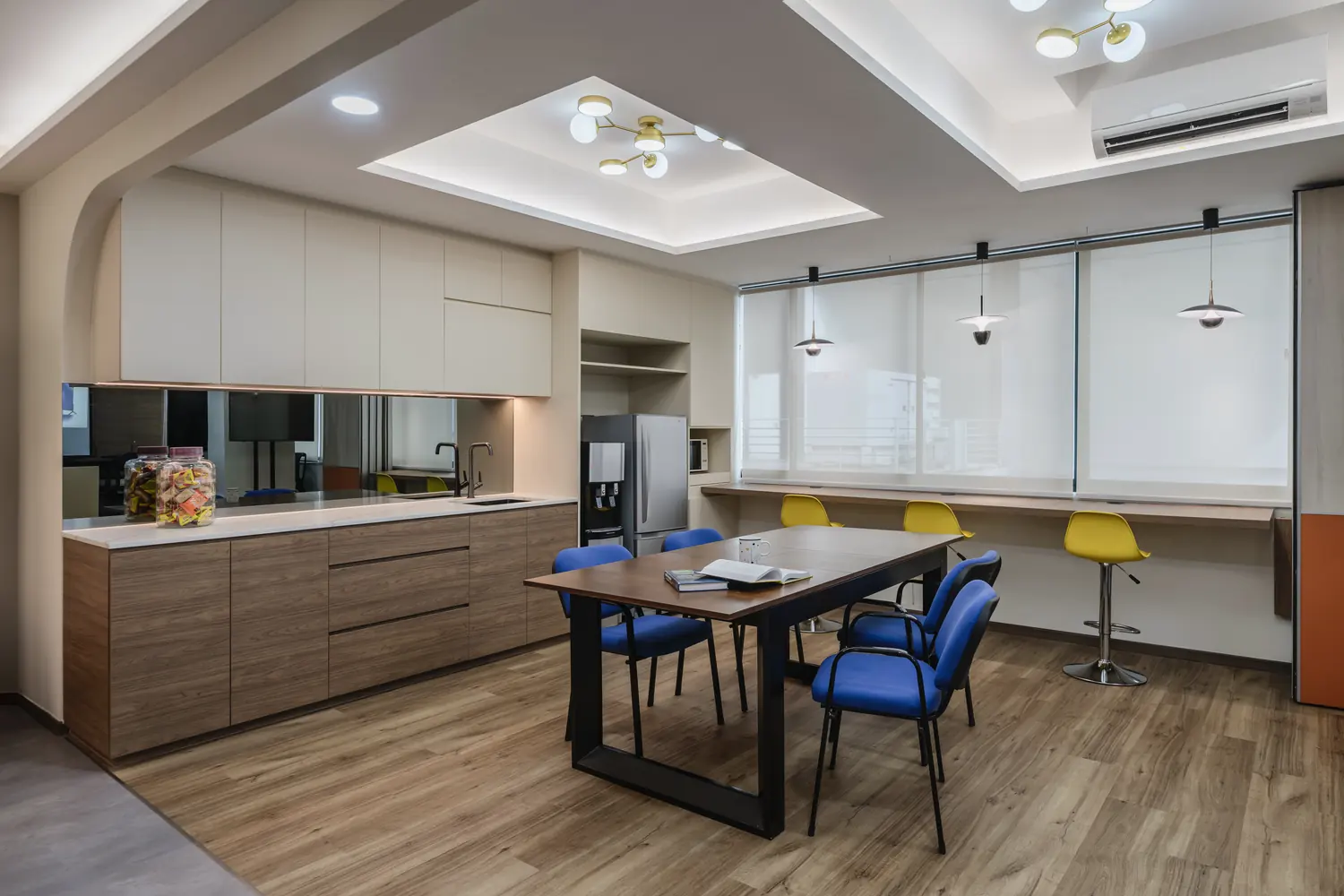 The pantry, with a long table for the whole team