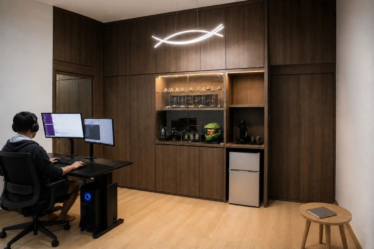 The walnut-panelled study, joinery running wall to wall